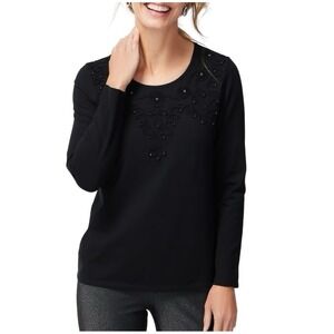 Chico's Women's Black Novelty Scoop Floral Knit Top Size 3 (XL/16)